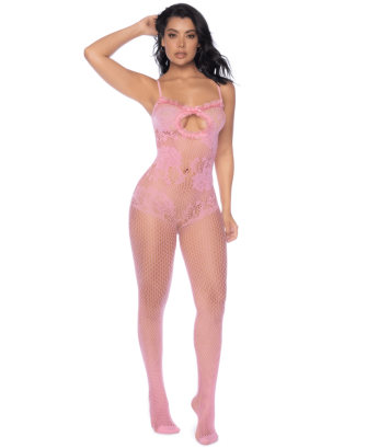 Combinaison en résille rose ajourée 
